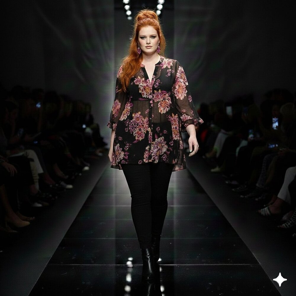 Floral Black Sheer‎ Women's Top